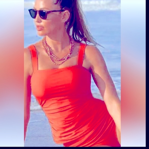 NWT Carmen Marc Valvo Swim Sense Square Neck Tankini Top in Scarlet - Picture 1 of 15